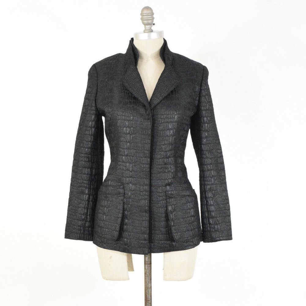 Elie Tahari Black Textured Croc-Embossed Blazer